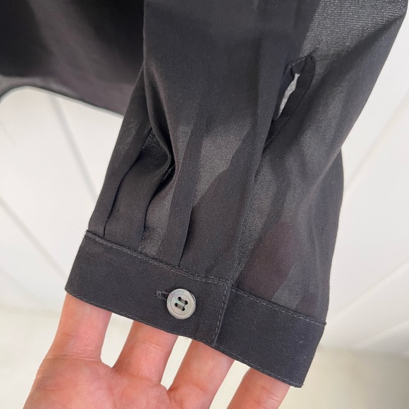 Theory Bianca High Neck Key Hole Pleated Semi Sheer Black Goth Girl Women Small - Picture 8 of 10